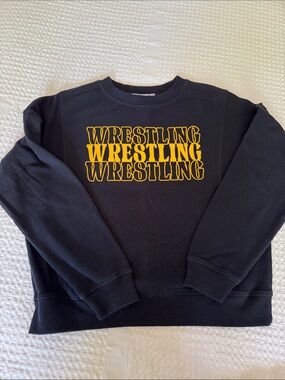 Pink Republic Black Crewneck Sweatshirt with Yellow 'WRESTLING' Graphic